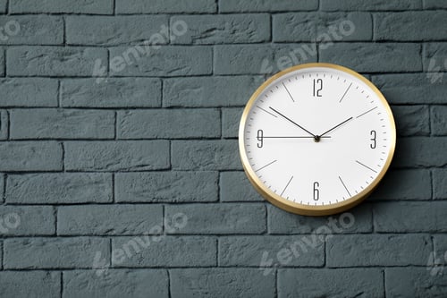 Preview: Modern clock on brick wall. Time concept