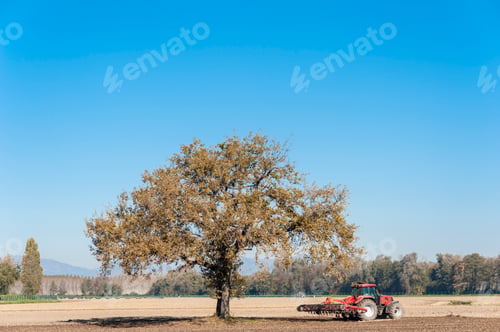 Preview: Farm work, harrowing of a field.