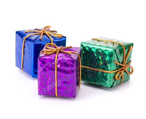 Preview: hristmas decorative gift boxes, drums and balls isolated on white background