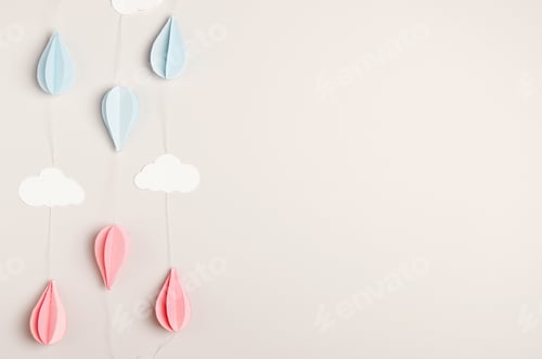 Preview: Pastel Paper Clouds and Raindrops on White