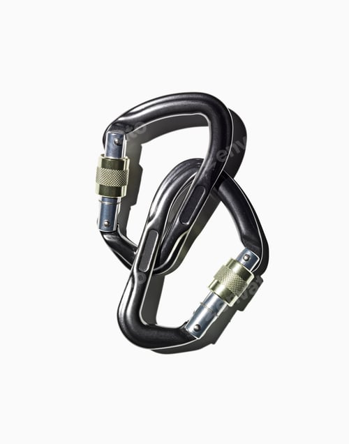 Preview: Close up of interlocked carabiner clips