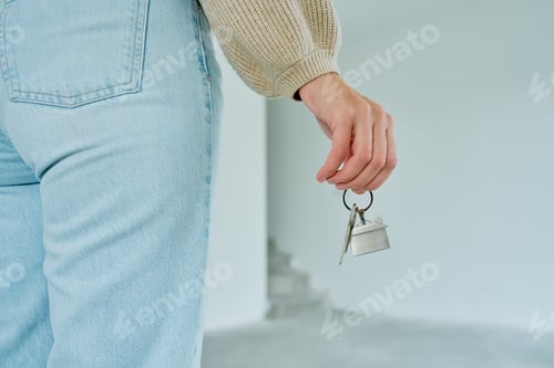Preview: Hand holds house keys against new apartment