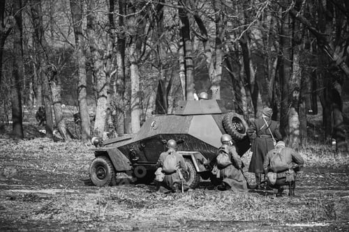 Preview: Group Of Reenactors Dressed As Russian Soviet Red Army Soldiers Of World War II Go On Offensive