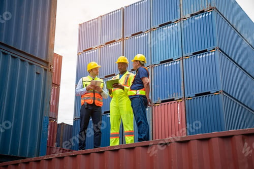 Preview: Male Industrial Engineer and Foreman control checking container.