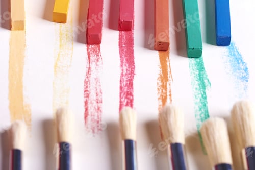 Preview: Top view of brushes and chalks