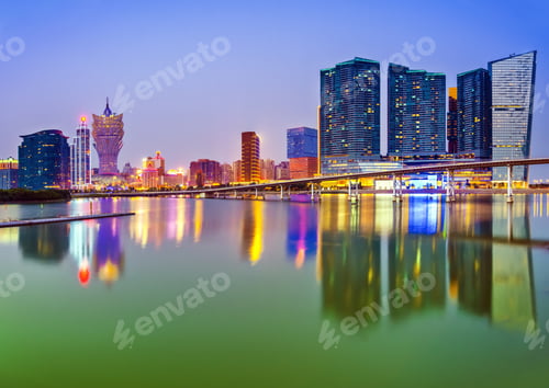 Preview: Macau, China Skyline At The High Rise Casino Resorts.