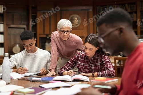 Preview: University students studying with teacher