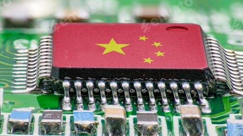 Preview: Closeup shot of a small chip with China's flag on it
