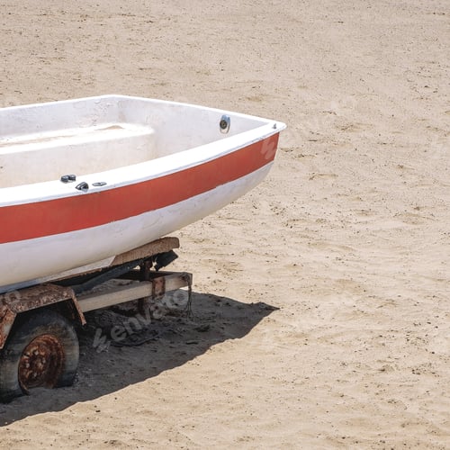 Preview: Old wooden boat and sand. Stylish summer aesthetic