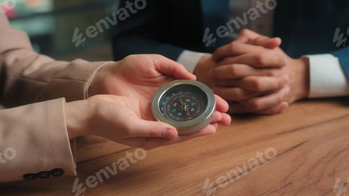 Preview: Businessman businesswoman Arabian man Muslim woman in hijab male female business partners hold