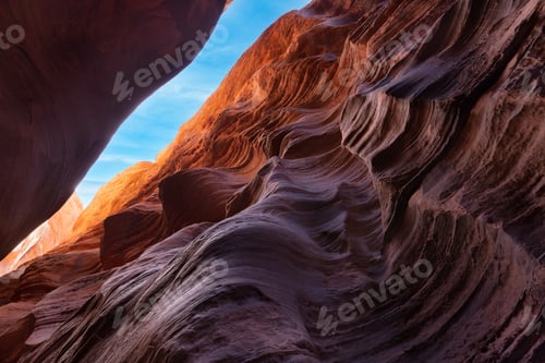 Preview: Closeup shot of a large gray rock against a bright blue sky, Utah Canyons