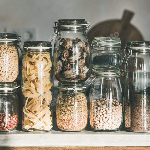 Preview: Grains, cereals, nuts, dry fruit, flour, pasta kinds, square crop