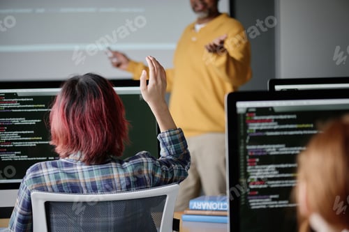 Preview: Unrecognizable Girl Raising Hand During Lesson