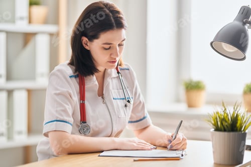 Preview: doctor is working in office.