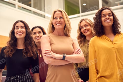 Preview: Portrait Of Multi-Cultural Female Business Team Standing In Modern Open Plan Office