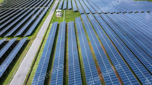 Preview: Aerial view solar panel hybrid power plant, Solar panel platform system photovoltaic module.