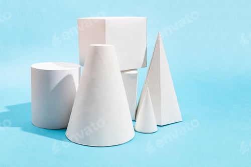 Preview: different handmade paper geometric objects on blue