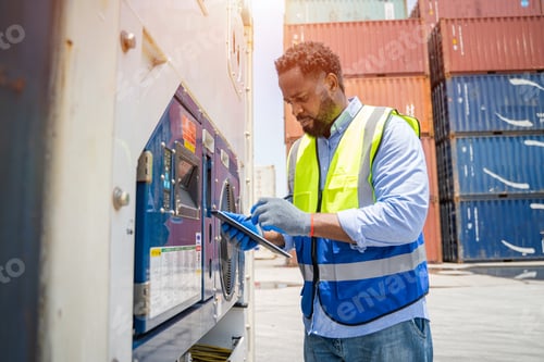 Preview: Worker check list of container cargo at container depot terminal.
