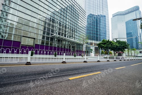 Modern Office Buildings along Empty Street