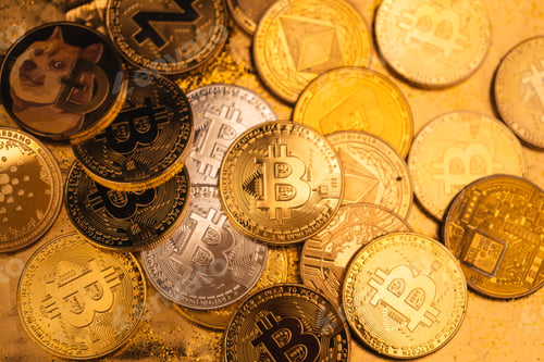 Preview: gold bitcoin and crypto coin background