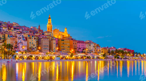 Preview: Menton, Provence-Alpes-Cote d'Azur, France Europe during summer evening