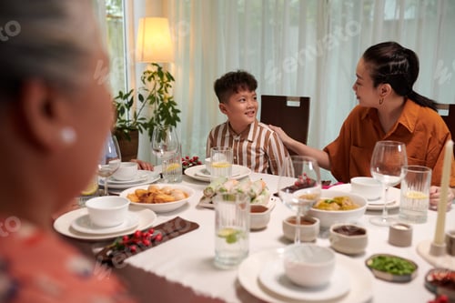 Preview: Mother and Son at Dinner Table