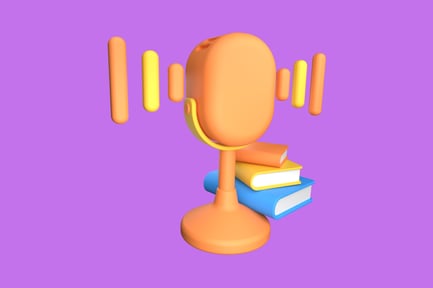 Preview: Microphone With Stack Of Books 3D Illustration