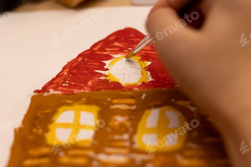 Preview: Child's Painting of a Brown and Red House
