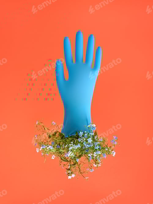 Preview: Blue Glove with Flowers on Orange Backdrop