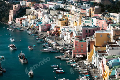 Preview: Beautiful fishing village, Marina Corricella on Procida Island, Bay of Naples, Italy.