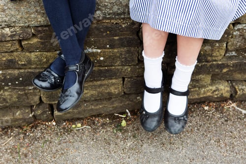 Preview: Classmates sitting on stone wall