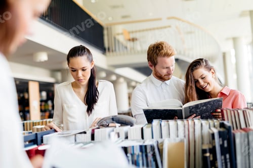 Preview: Group of students studying in library