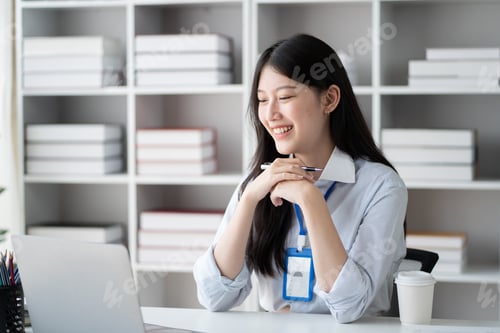 Preview: Portrait of young beautiful businesswoman working in the office room.