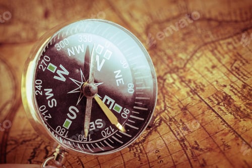 Preview: Old compass on vintage map