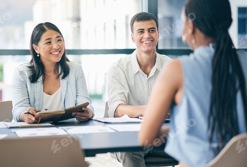 Preview: Meeting, recruitment or managers in job interview with businesswoman talking or listening in negoti
