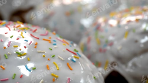 Preview: Close-up of glazed easter cakes. Stock footage. Traditional easter cakes covered with white sugar