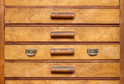 Preview: Old wooden cabinet with drawers