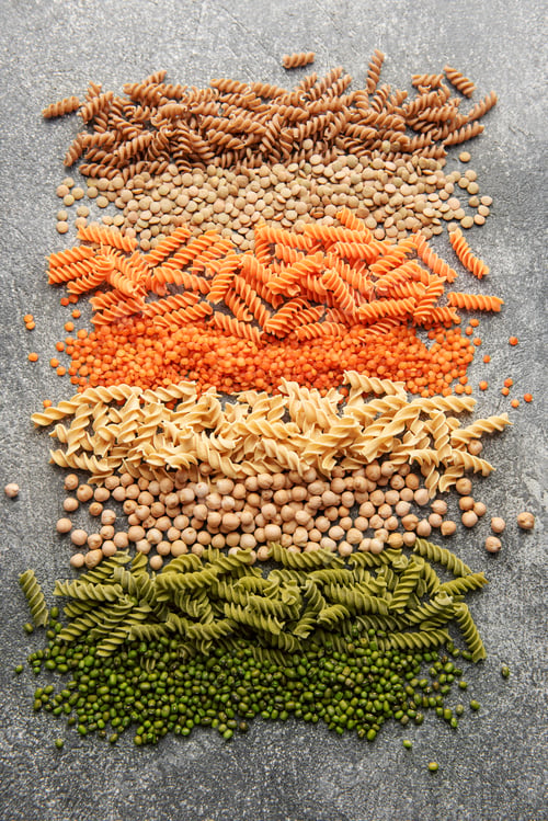 Preview: A variety of fusilli pasta from different types of legumes. Gluten-free pasta.