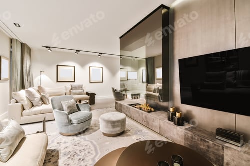 Preview: Attractive living room with beige sofa