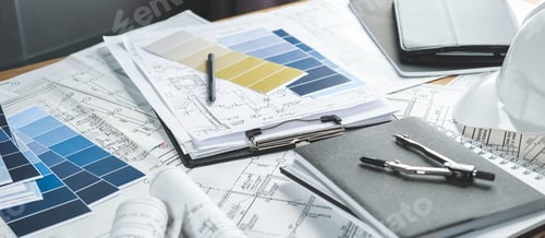 Preview: Architects concept, engineer architect designer freelance work on start-up project drawing