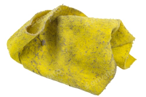 Textured Yellow Cloth on White Background, Close Up