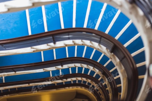 Preview: Old blue spiral staircase, spiral stairway inside an old house in Budapest, Hungary. Project