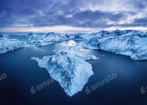 Preview: Aerial view on the Lofoten islands, Norway. Natural landscape from drone.
