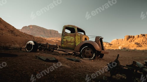 Preview: Abandoned truck decaying in the desert