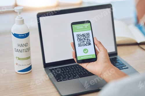 Preview: Covid vaccine passport on smartphone for travel, safety or security during covid 19 virus pandemic.