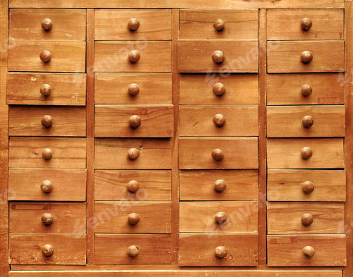 Preview: Wooden cabinet with opened drawers