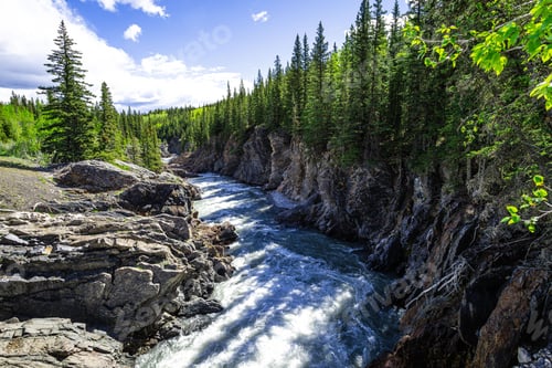 Preview: Streaming river in the middle of cliffs with spruces