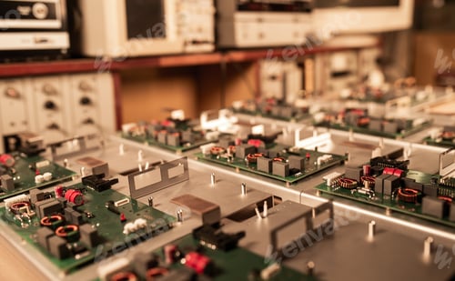 Preview: Microcircuits and components lie on metal plates