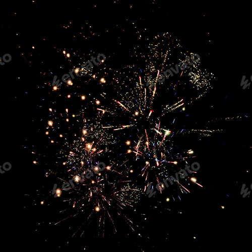 Preview: golden traditional fireworks in night sky, isolated on black