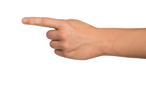 Preview: Male hand with index finger pointing to something. Isolated on white background